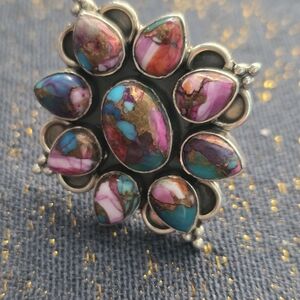 Multicolor TurquoiseFloral Statement Ring